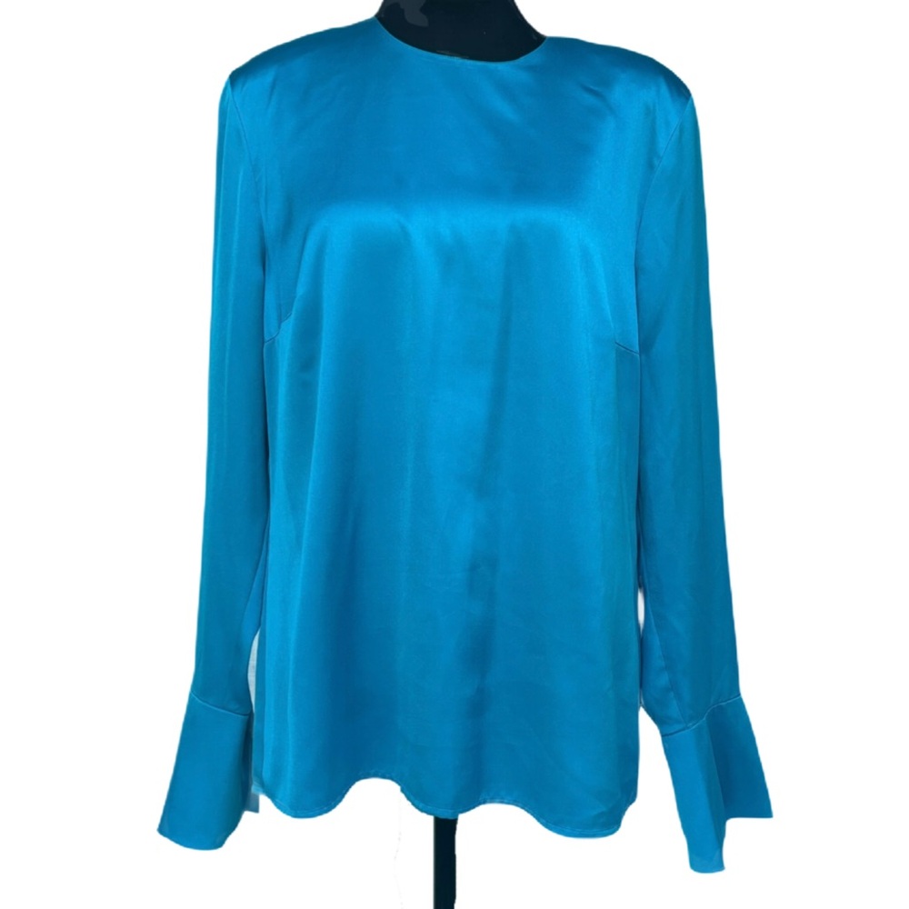 Vintage Turqoise Long Sleeve Blouse Size Medium, Check Measurements, No Brand